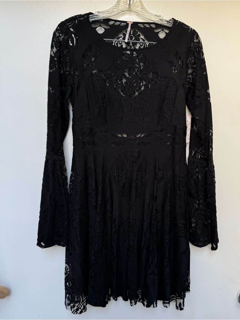 Free People Black Lace Long-Sleeve Fit-and-Flare Dress